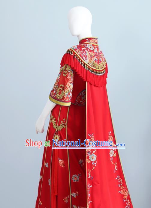 Chinese Classical Embroidered Red Xiuhe Suits Wedding Clothing Traditional Ceremony Toasting Garment Costumes Ancient Bride Dress