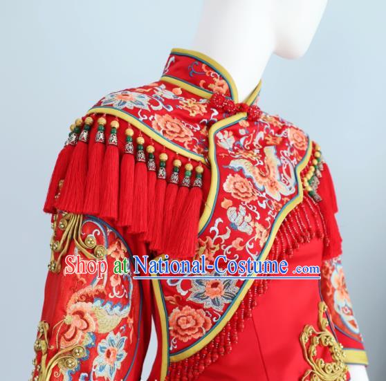 Chinese Classical Embroidered Red Xiuhe Suits Wedding Clothing Traditional Ceremony Toasting Garment Costumes Ancient Bride Dress