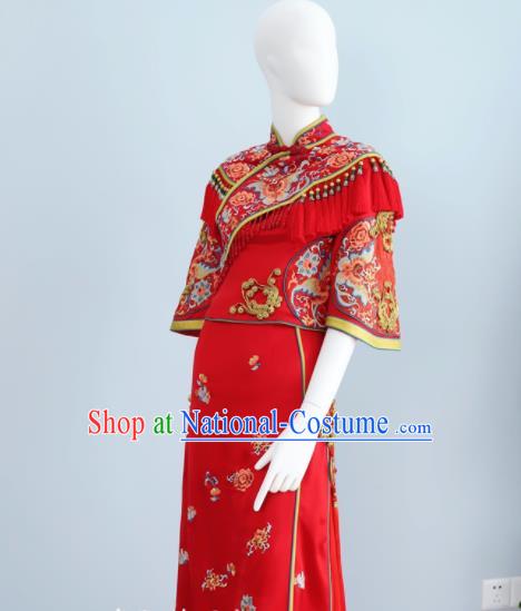 Chinese Classical Embroidered Red Xiuhe Suits Wedding Clothing Traditional Ceremony Toasting Garment Costumes Ancient Bride Dress