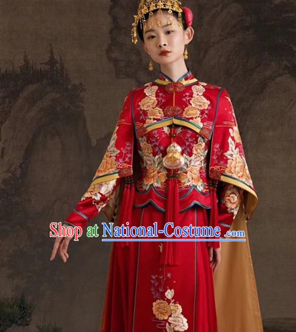 Chinese Classical Embroidered Red Xiuhe Suits Wedding Clothing Traditional Ceremony Toasting Garment Costumes Ancient Bride Dress