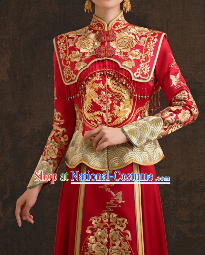 Chinese Ancient Bride Red Dress Classical Embroidered Xiuhe Suits Wedding Clothing Traditional Ceremony Toasting Garment Costumes