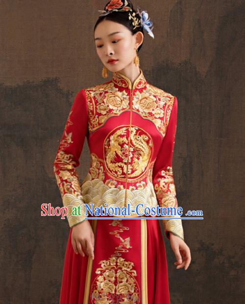 Chinese Ancient Bride Red Dress Classical Embroidered Xiuhe Suits Wedding Clothing Traditional Ceremony Toasting Garment Costumes