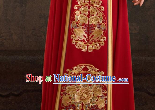 Chinese Ancient Bride Red Dress Classical Embroidered Xiuhe Suits Wedding Clothing Traditional Ceremony Toasting Garment Costumes