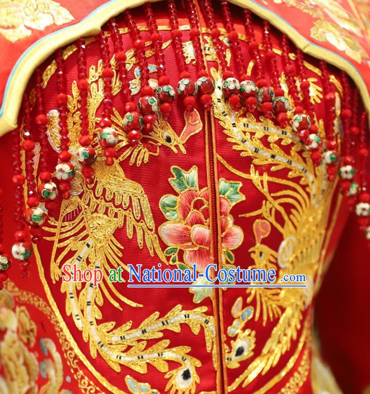 Chinese Ancient Bride Red Dress Classical Embroidered Xiuhe Suits Wedding Clothing Traditional Ceremony Toasting Garment Costumes