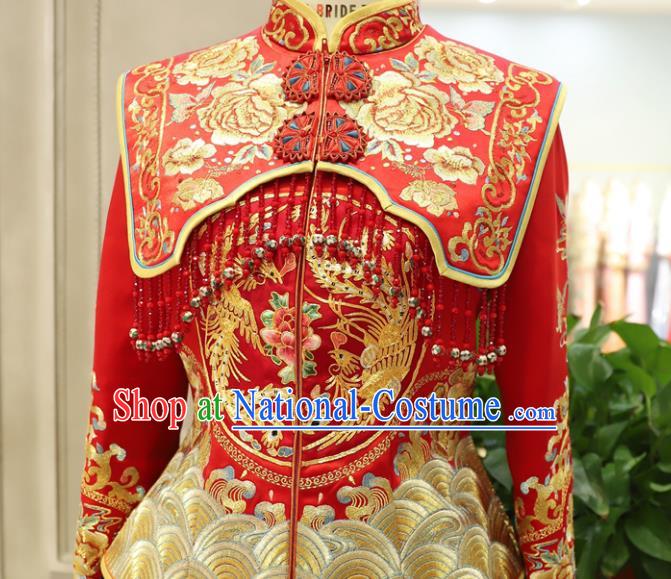 Chinese Ancient Bride Red Dress Classical Embroidered Xiuhe Suits Wedding Clothing Traditional Ceremony Toasting Garment Costumes