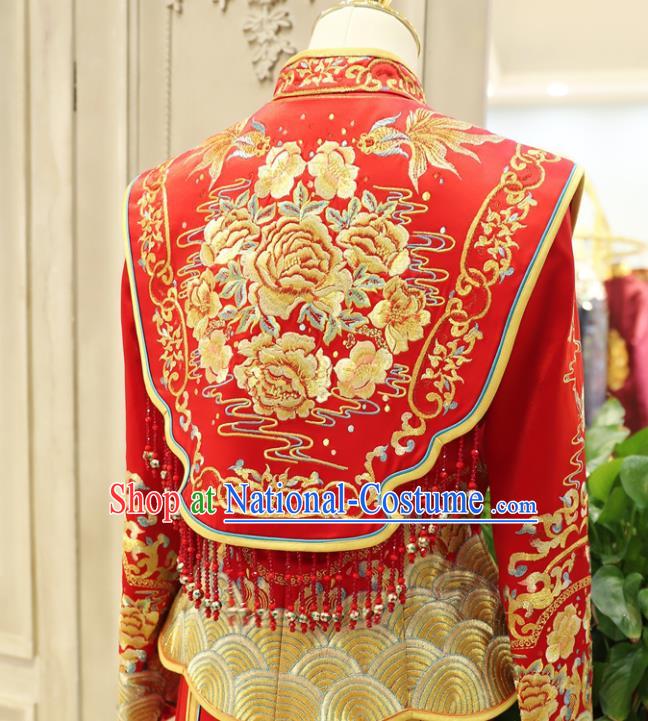 Chinese Ancient Bride Red Dress Classical Embroidered Xiuhe Suits Wedding Clothing Traditional Ceremony Toasting Garment Costumes