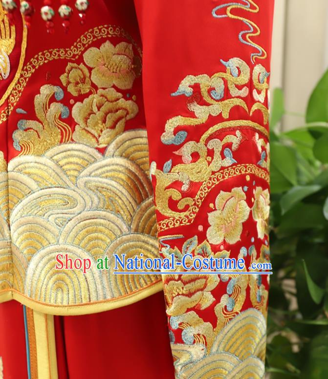 Chinese Ancient Bride Red Dress Classical Embroidered Xiuhe Suits Wedding Clothing Traditional Ceremony Toasting Garment Costumes