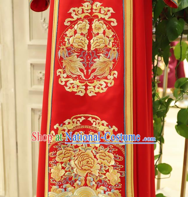 Chinese Ancient Bride Red Dress Classical Embroidered Xiuhe Suits Wedding Clothing Traditional Ceremony Toasting Garment Costumes