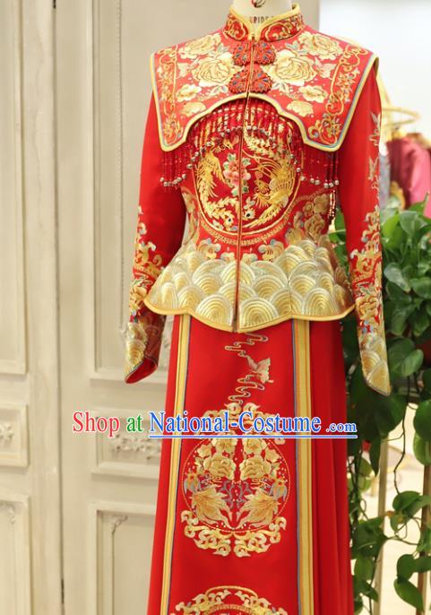 Chinese Ancient Bride Red Dress Classical Embroidered Xiuhe Suits Wedding Clothing Traditional Ceremony Toasting Garment Costumes