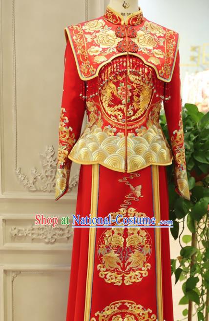 Chinese Ancient Bride Red Dress Classical Embroidered Xiuhe Suits Wedding Clothing Traditional Ceremony Toasting Garment Costumes