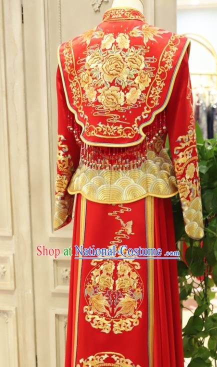 Chinese Ancient Bride Red Dress Classical Embroidered Xiuhe Suits Wedding Clothing Traditional Ceremony Toasting Garment Costumes