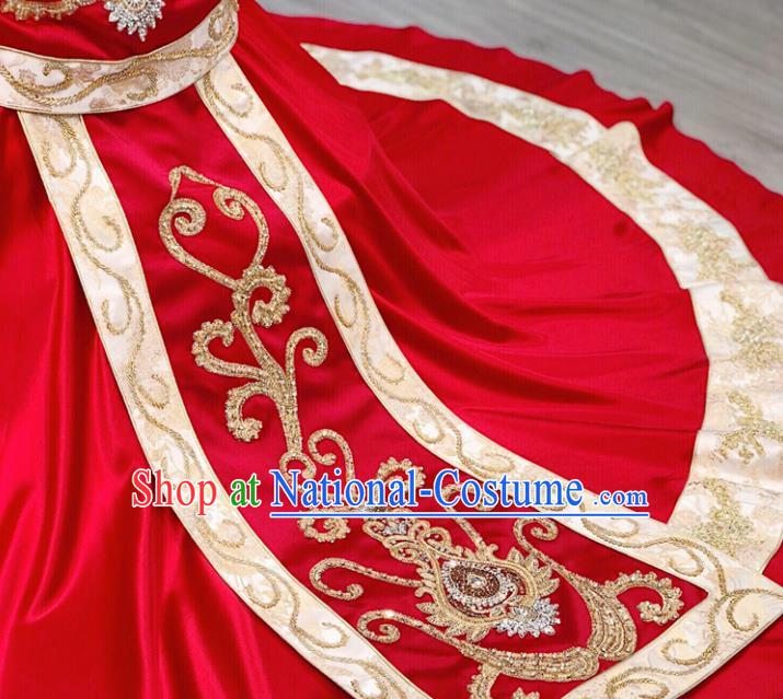 Chinese Wedding Toasting Garment Costumes Ancient Bride Red Dress Classical Embroidered Xiuhe Suits Traditional Ceremony Clothing