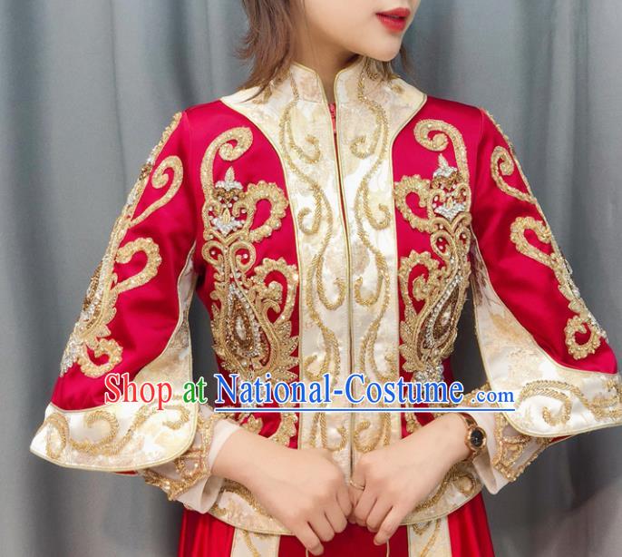 Chinese Wedding Toasting Garment Costumes Ancient Bride Red Dress Classical Embroidered Xiuhe Suits Traditional Ceremony Clothing