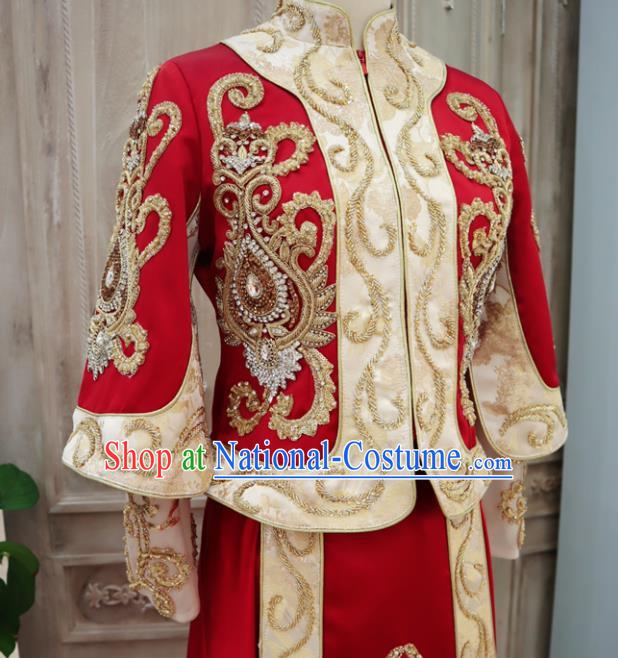 Chinese Wedding Toasting Garment Costumes Ancient Bride Red Dress Classical Embroidered Xiuhe Suits Traditional Ceremony Clothing