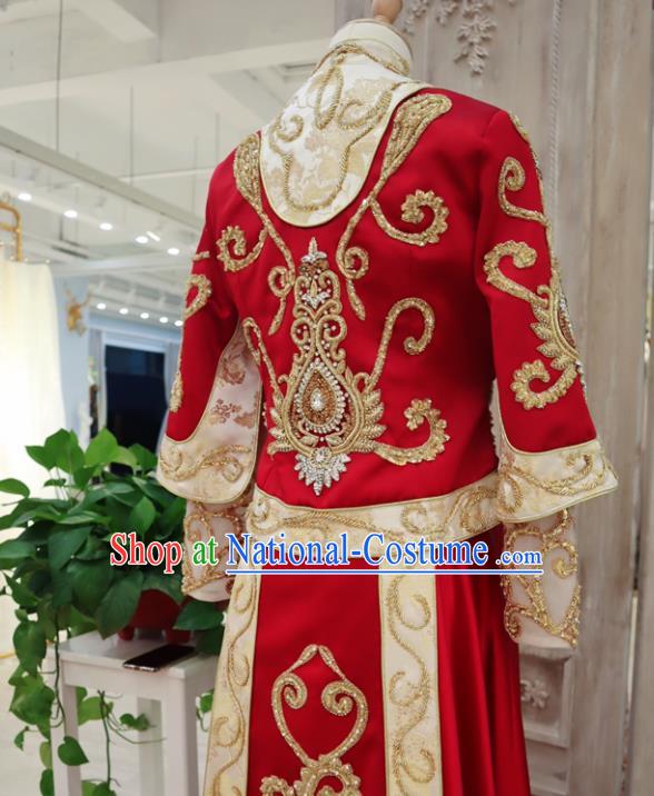 Chinese Wedding Toasting Garment Costumes Ancient Bride Red Dress Classical Embroidered Xiuhe Suits Traditional Ceremony Clothing