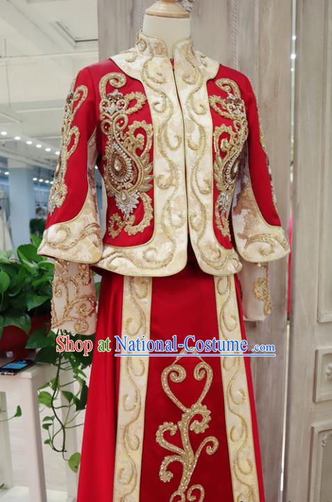 Chinese Wedding Toasting Garment Costumes Ancient Bride Red Dress Classical Embroidered Xiuhe Suits Traditional Ceremony Clothing