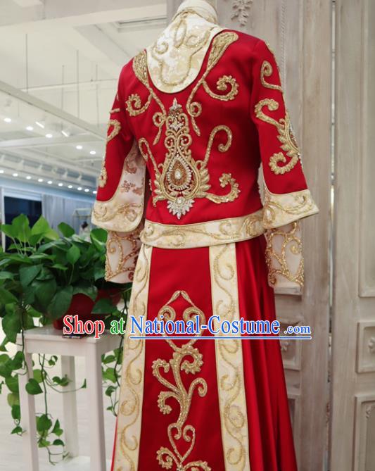 Chinese Wedding Toasting Garment Costumes Ancient Bride Red Dress Classical Embroidered Xiuhe Suits Traditional Ceremony Clothing