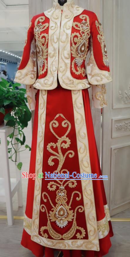 Chinese Wedding Toasting Garment Costumes Ancient Bride Red Dress Classical Embroidered Xiuhe Suits Traditional Ceremony Clothing