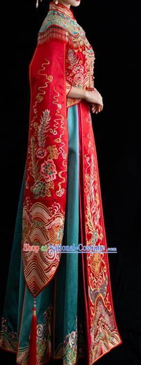 Chinese Wedding Ceremony Toasting Clothing Ancient Bride Garment Costumes Classical Embroidered Xiuhe Suits Traditional Red Hanfu Dress