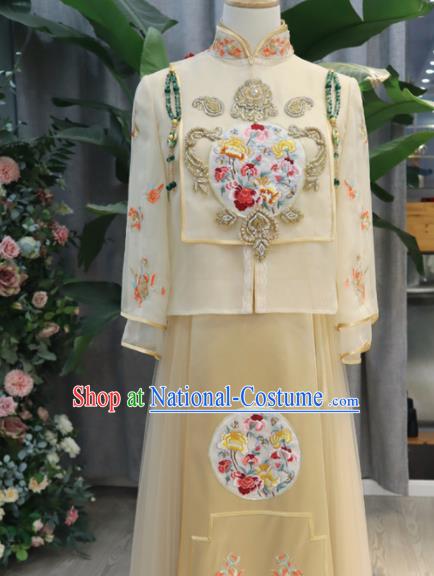 Chinese Classical Embroidered Champagne Xiuhe Suits Traditional Hanfu Dress Wedding Ceremony Toasting Clothing Ancient Bride Garment Costumes