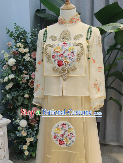 Chinese Classical Embroidered Champagne Xiuhe Suits Traditional Hanfu Dress Wedding Ceremony Toasting Clothing Ancient Bride Garment Costumes