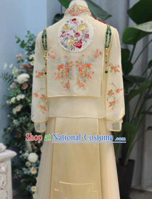 Chinese Classical Embroidered Champagne Xiuhe Suits Traditional Hanfu Dress Wedding Ceremony Toasting Clothing Ancient Bride Garment Costumes