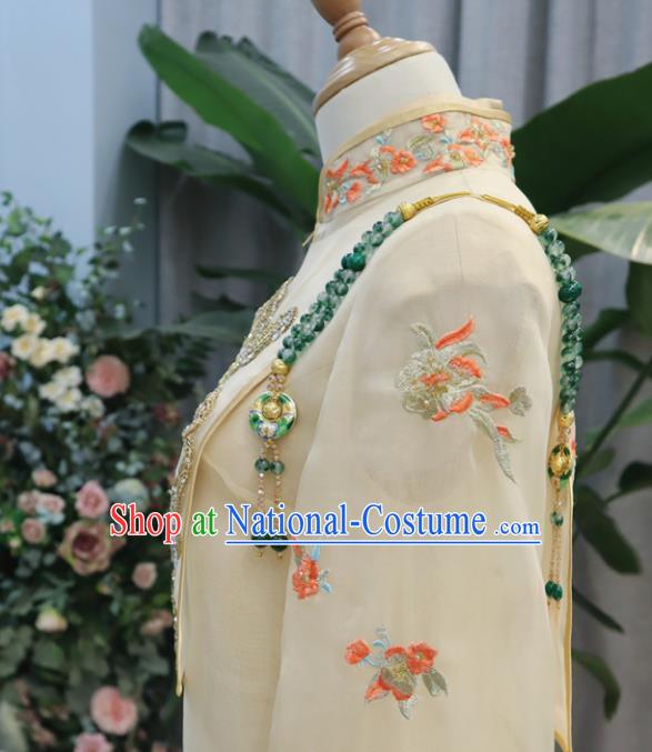 Chinese Classical Embroidered Champagne Xiuhe Suits Traditional Hanfu Dress Wedding Ceremony Toasting Clothing Ancient Bride Garment Costumes