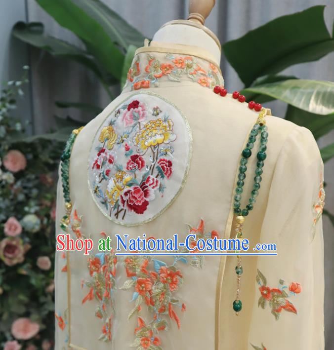 Chinese Classical Embroidered Champagne Xiuhe Suits Traditional Hanfu Dress Wedding Ceremony Toasting Clothing Ancient Bride Garment Costumes