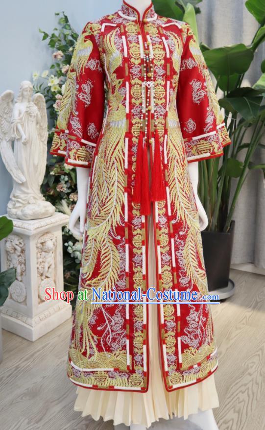 Chinese Traditional Embroidered Red Hanfu Dress Bride Toasting Clothing Ancient Empress Garment Costumes Classical Wedding Xiuhe Suits