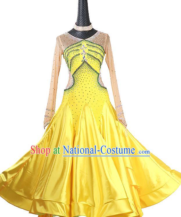 Professional Woman Waltz Dance Garment Ballroom Dance Fashion Costume Modern Dance Yellow Dress International Dance Competition Clothing