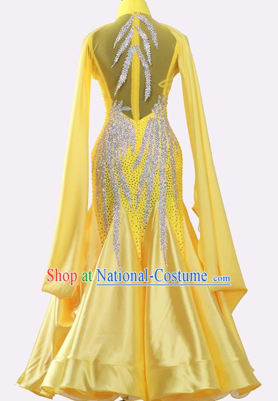 Professional Modern Dance Clothing Woman Waltz Competition Garment Costume Ballroom Dance Fashion International Dance Yellow Dress