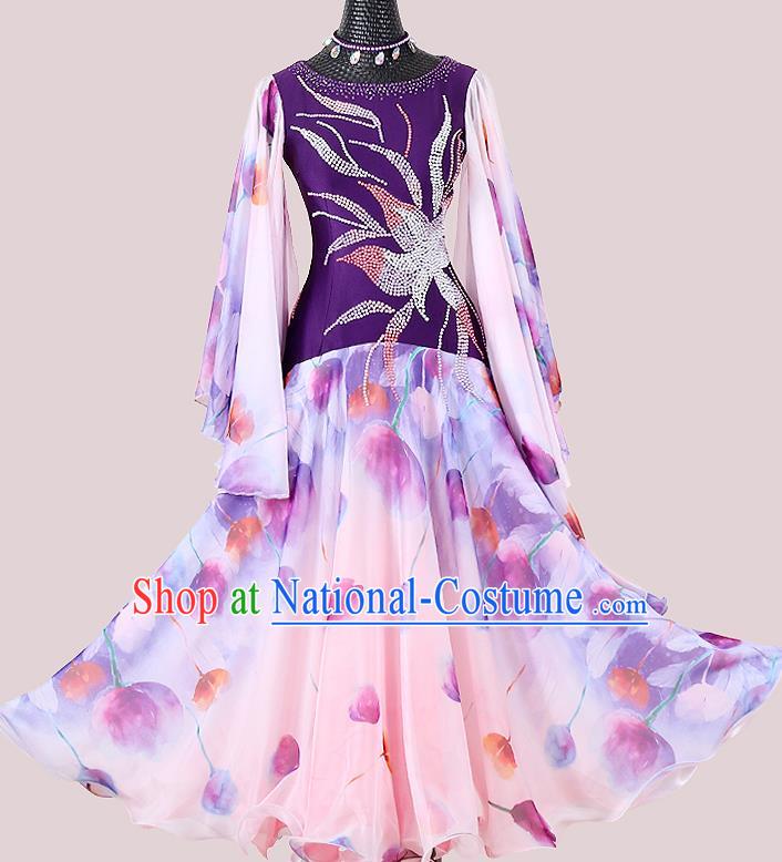 Professional International Dance Purple Dress Modern Dance Clothing Woman Waltz Competition Garment Costume Ballroom Dance Fashion