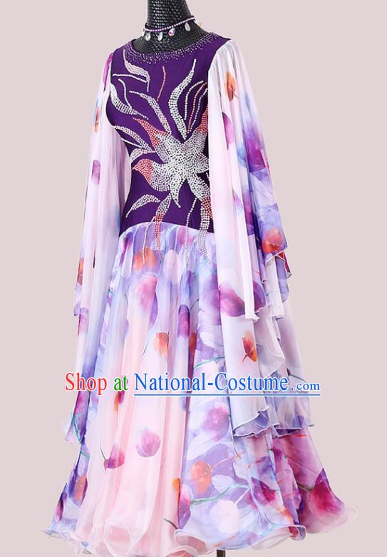 Professional International Dance Purple Dress Modern Dance Clothing Woman Waltz Competition Garment Costume Ballroom Dance Fashion