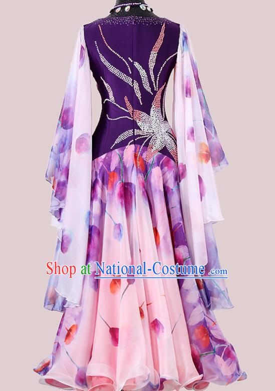 Professional International Dance Purple Dress Modern Dance Clothing Woman Waltz Competition Garment Costume Ballroom Dance Fashion