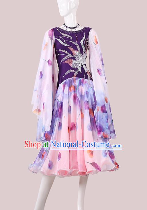 Professional International Dance Purple Dress Modern Dance Clothing Woman Waltz Competition Garment Costume Ballroom Dance Fashion