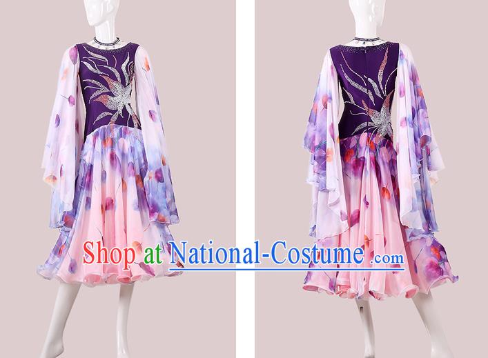 Professional International Dance Purple Dress Modern Dance Clothing Woman Waltz Competition Garment Costume Ballroom Dance Fashion