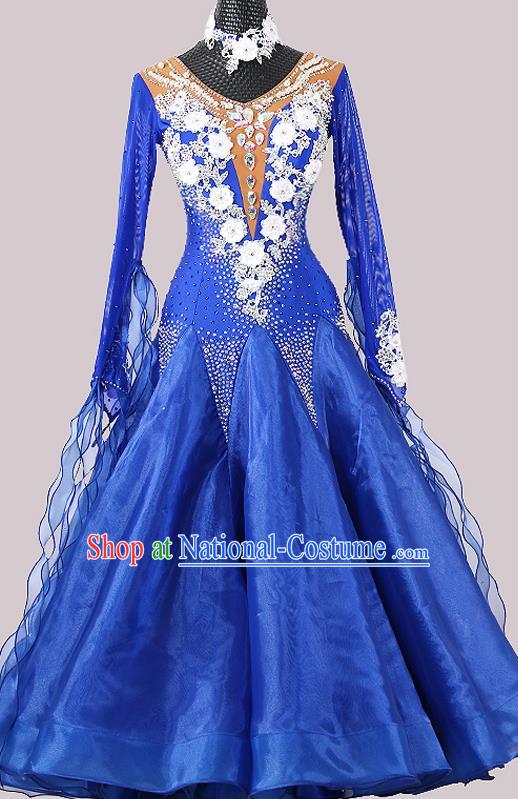 Professional Woman Waltz Competition Garment Costume Ballroom Dance Fashion International Dance Royalblue Dress Modern Dance Clothing