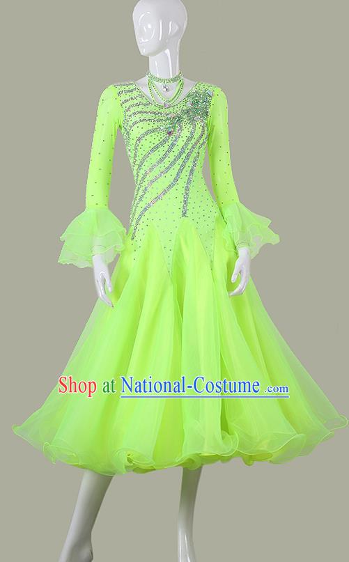 Professional Ballroom Dance Green Dress International Dance Fashion Modern Dance Competition Clothing Woman Waltz Performance Garment Costume