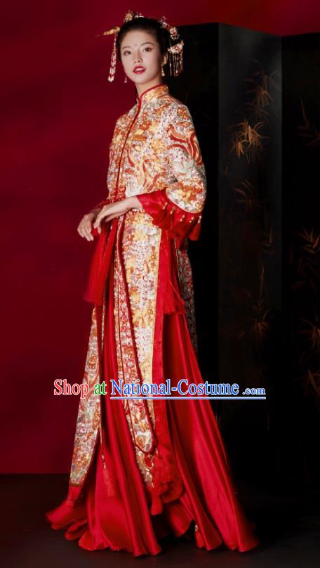 Chinese Wedding Toasting Clothing Ancient Bride Garment Costumes Classical Red Xiuhe Suits Traditional Embroidered Hanfu Dress