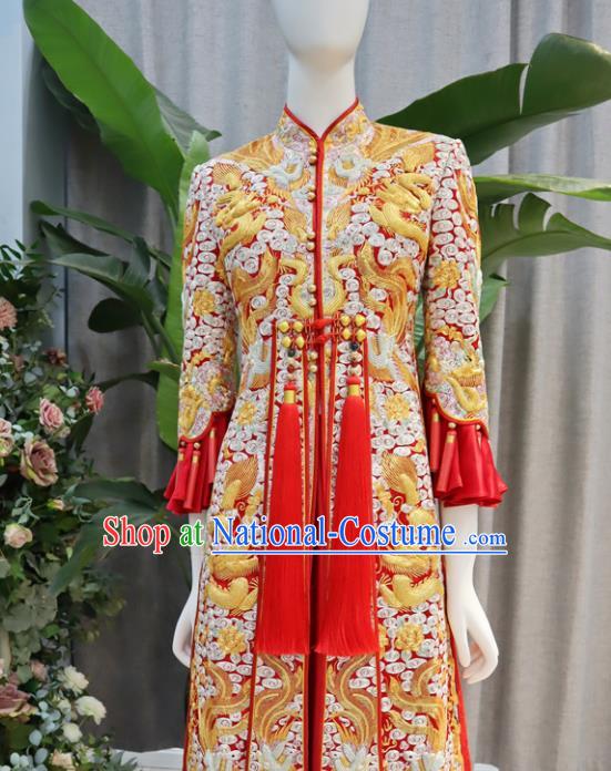 Chinese Wedding Toasting Clothing Ancient Bride Garment Costumes Classical Red Xiuhe Suits Traditional Embroidered Hanfu Dress