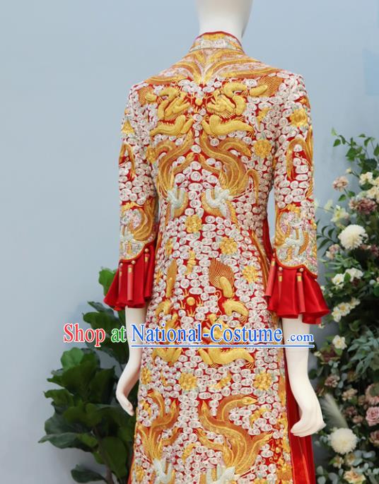 Chinese Wedding Toasting Clothing Ancient Bride Garment Costumes Classical Red Xiuhe Suits Traditional Embroidered Hanfu Dress