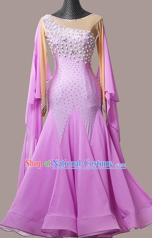 Professional Modern Dance Competition Clothing Waltz Performance Garment Costume Ballroom Dance Violet Dress International Dance Fashion