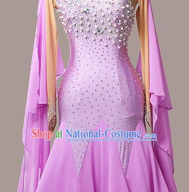 Professional Modern Dance Competition Clothing Waltz Performance Garment Costume Ballroom Dance Violet Dress International Dance Fashion