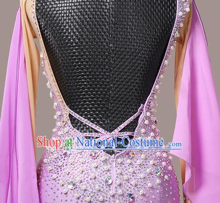 Professional Modern Dance Competition Clothing Waltz Performance Garment Costume Ballroom Dance Violet Dress International Dance Fashion