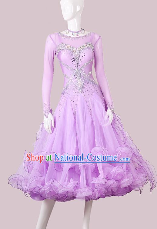 Professional Ballroom Dance Lilac Dress International Dance Performance Garment Modern Dance Fashion Waltz Competition Clothing