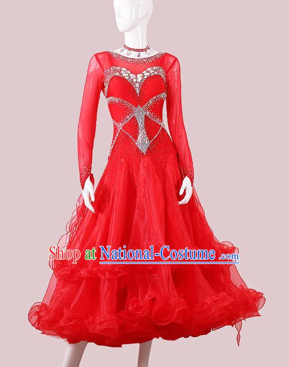 Professional Waltz Competition Clothing Ballroom Dance Red Dress International Dance Performance Garment Modern Dance Fashion