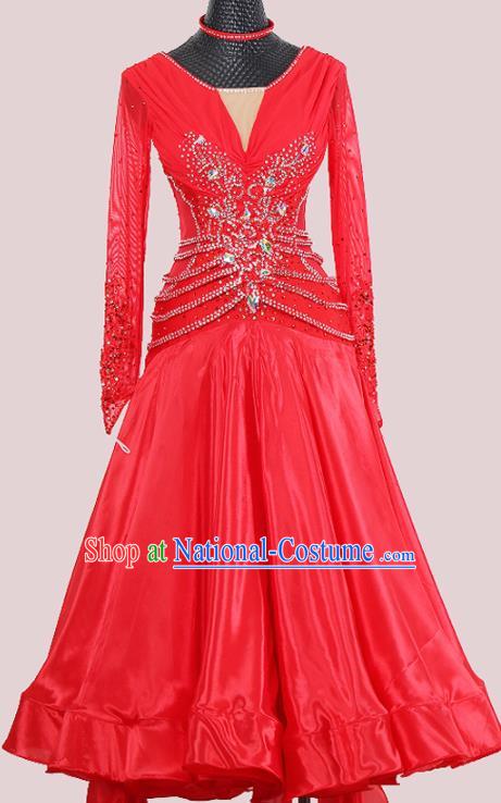 Professional International Dance Garment Modern Dance Performance Fashion Waltz Competition Clothing Ballroom Dancing Red Dress