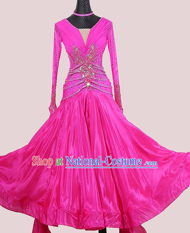 Professional Ballroom Dancing Rosy Dress International Dance Garment Modern Dance Performance Fashion Waltz Competition Clothing