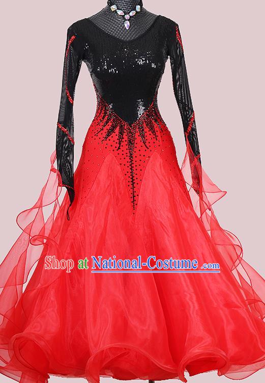 Professional International Dance Competition Garment Modern Dance Fashion Waltz Performance Clothing Ballroom Dancing Red Dress