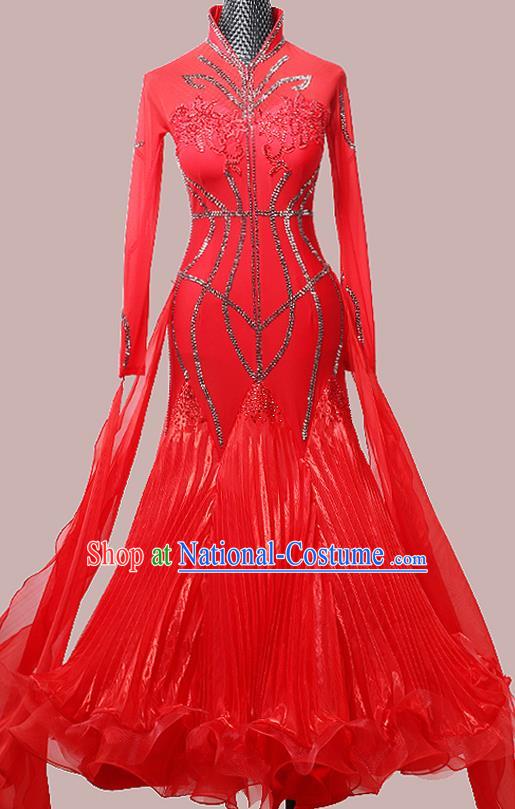 Custom Waltz Performance Garment Ballroom Dancing Red Dress International Dance Competition Clothing Modern Dance Fashion